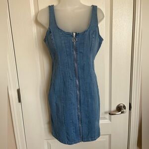 Haute Monde Full Zip Denim Body Con Dress